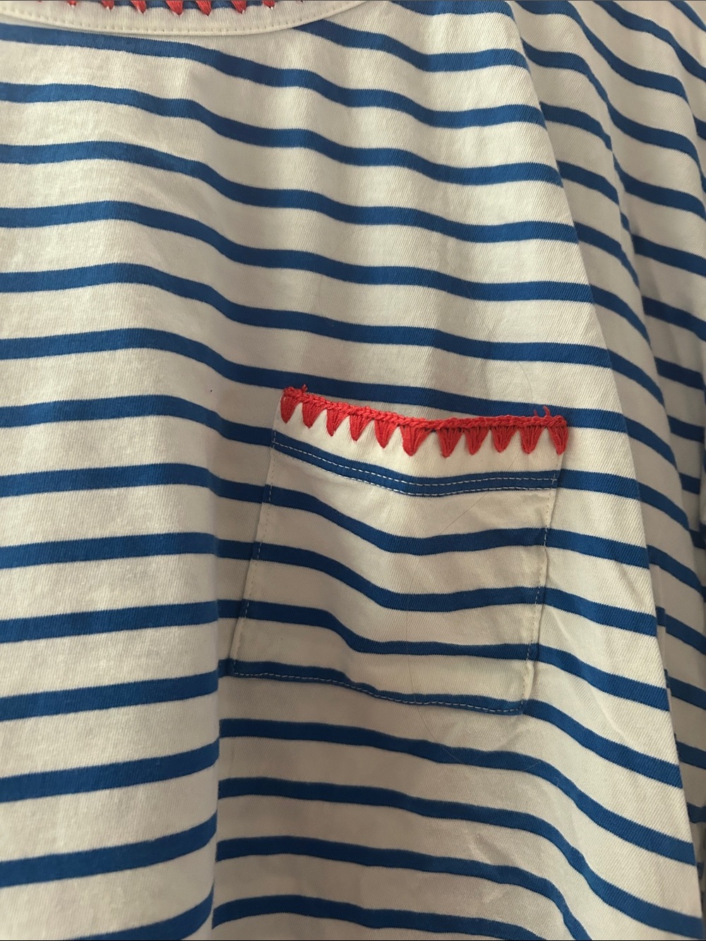 Women’s Blue & White Striped Long-Sleeve Tee with Coral Trim - Picture 3 of 4